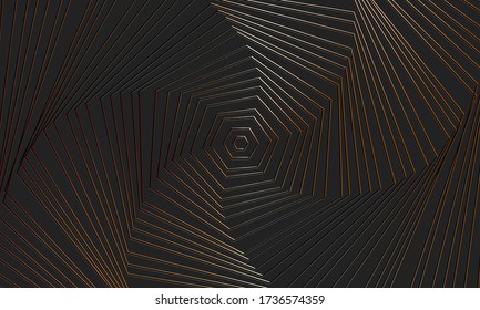 Abstraktes Hintergrundmuster geometrischer Formen, goldene Linien über die Konturen. Vector Grafik auf einem schwarzen Hintergrund.