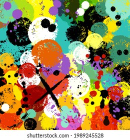 abstract background pattern, illustration with circles, dots, paint strokes and splashes