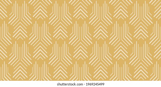 Abstract background pattern with linear ornament on gold background, wallpaper. Seamless pattern, texture. Vector illustration