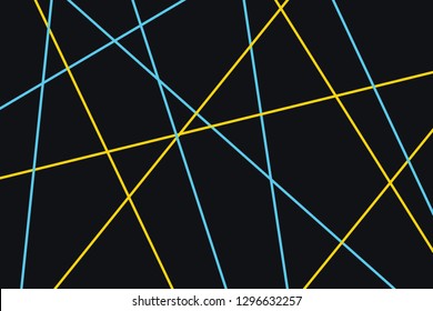 Abstract background pattern made with blue and yellow colored strokes / lines on dark blue background.