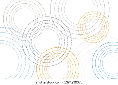 Abstract background pattern made with circle geometric shapes in grey, orange, blue colors. Playful, trendy, simple and modern vector art.