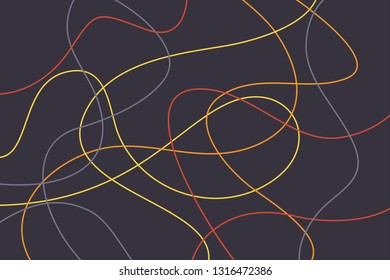 Abstract background pattern made with colorful, curvy lines creating a messy look. Modern vector art in yellow, orange and blue colors.