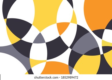 Abstract background pattern made with colorful circular geometric shapes. Modern, playful, trendy and fun vector art in yellow and grey colors.