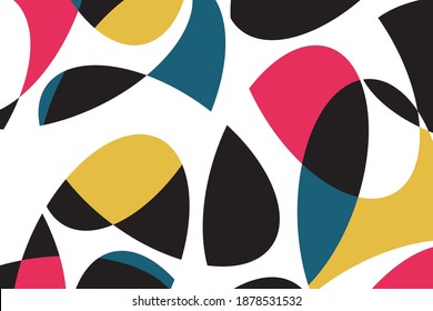 Patrón de fondo abstracto hecho con formas geométricas circulares coloridas. Arte vectorial moderno, lúdico, moderno y divertido en colores rojo, amarillo, azul y negro.
