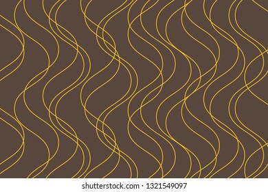 Abstract background pattern made with curvy thin lines in water / wave abstraction. Decorative, elegant vector art in gold yellow and brown colors.