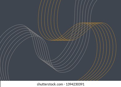 Abstract background pattern made with curvy dotted thin lines in grey and yellow colors. Decorative, modern and simple vector art.