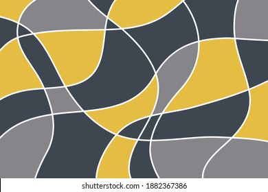 Abstract background pattern made with curvy geometric shapes. Modern, simple and playful vector art in yellow and grey colors.