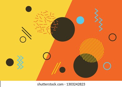 Abstract background pattern made with geometric shapes in Memphis style with bold and bright colors. Fun, playful and modern vector art.