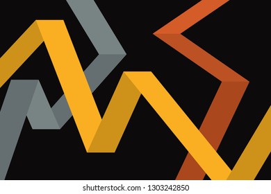 Abstract background pattern made with geometric shapes flowing in three dimensional space in grey, orange and yellow colors. Modern, bright colored vector art.