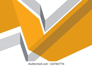 Abstract background pattern made with geometric shapes in flying way abstraction and repeated lines. Bright colored, modern, playful vector art in yellow and black colors.