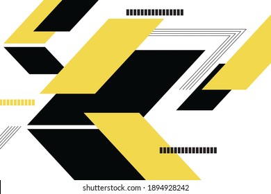 Abstract Background Pattern Made With Geometric Shapes (parallelograms) And Lines In Technology Concept. Modern, Simple And Bold Vector Art In Yellow And Black Colors.