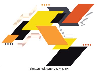 Abstract background pattern made with parallelogram, circle shapes and lines in colorful, positive technology abstraction. Modern, geometric and technological vector art.