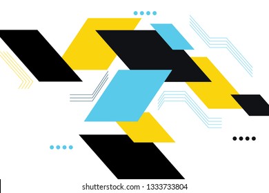 Abstract background pattern made with parallelogram, circle shapes and lines in colorful, positive technology abstraction. Modern, geometric and technological vector art.