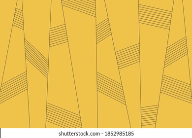 Abstract background pattern made with repeated lines in city buildings / trees abstraction. Simple, modern vector art in yellow color.