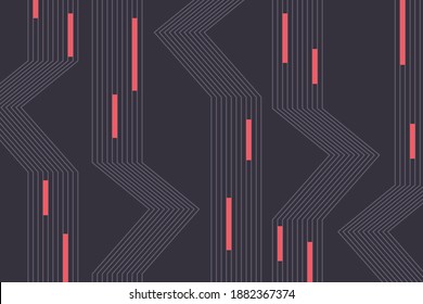 Abstract background pattern made with repeated lines and geometric shapes in motion movement concept. Simple, modern vactor art in red and grey colors.