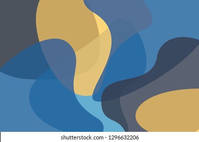 Abstract Background Pattern Made With Wavy, Geometric Organic Shapes In Yellow, Blue And Green Colors. Modern, Lively Vector Art.