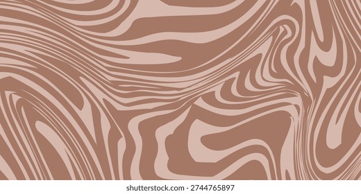 Abstract background pattern with mocha coffee waves. Psychedelic groovy trippy y2k retro seamless pattern in brow and beige colors. Wavy and swirled brush strokes liquid texture for packaging design
