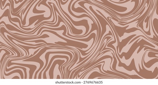 Abstract background pattern with mocha coffee waves. Psychedelic groovy trippy y2k retro seamless pattern in brow and beige colors. Wavy and swirled brush strokes liquid texture for packaging design