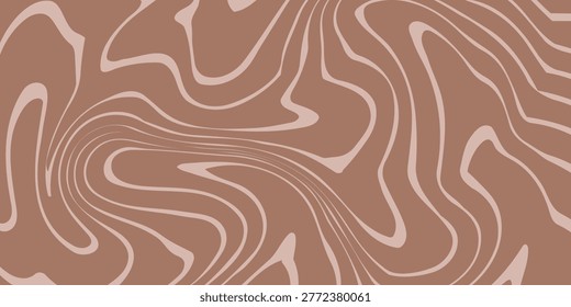Abstract background pattern with mocha coffee waves. Psychedelic groovy trippy y2k retro seamless pattern in brow and beige colors. Wavy and swirled brush strokes liquid texture for packaging design