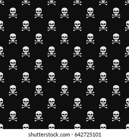 Abstract background. A pattern on a black background from light gray skulls. Wallpapers for your projects. Danger and threat. Vector illustration. EPS 8