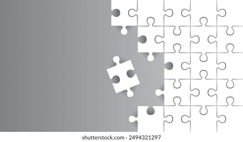 Abstract background pattern with puzzle pieces and empty grey space for design. Vector illustration