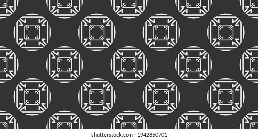 Abstract background pattern with seamless geometric ornaments on a black background. Wallpaper texture for your design. Vector image