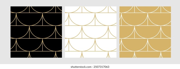 Abstract background pattern seamless geometric line in black and gold luxury color vector. Christmas backgrounds set
