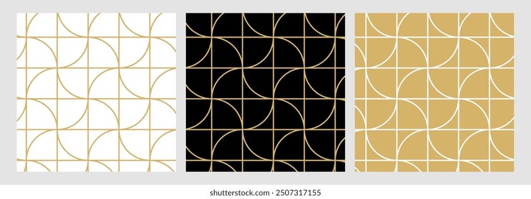 Abstract background pattern seamless geometric line in black and gold luxury color vector. Christmas backgrounds set
