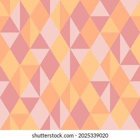 Abstract background pattern seamless. Pastel tones, pink, orange, yellow. Geometric, diamond shape, triangle. Texture design for cover, banner, flyer, poster, tile, textile, wall. Vector illustration.