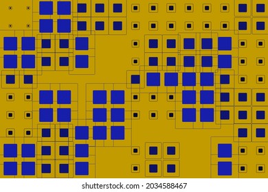 Abstract background. Pattern with square shapes. Blue graphics on yellow