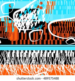 Abstract background pattern swimwear. Cute vector pattern colorful lines and abstract elements for wrap print design. Bright idea hand drawn feathers and freedom ornament.