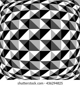 Abstract background, pattern with warp effect. Black and white, grayscale geometric texture with distortion