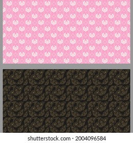 Abstract background patterns with decorative elements in vintage style. Colors used: pink, white, black, gold, wallpaper. Set. Seamless pattern, texture. Vector image
