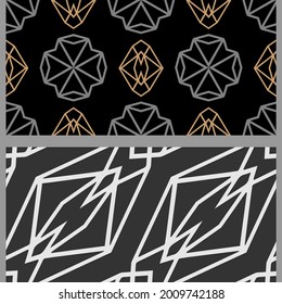 Abstract background patterns with geometric elements. Set. Suitable for decorating book covers, posters, wallpapers, invitations, postcards. Seamless pattern, texture. Vector image