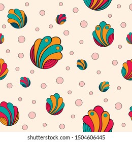 abstract background with patterns similar to candy or cakes. bright appetizing sweets on a seamless beige background. drawings similar to sea shells. seamless background on a light brown background 