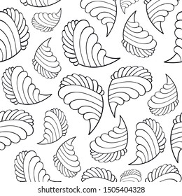 Abstract background with patterns similar to sweets, cookies or cakes. bright appetizing sweets on a white background seamless pattern. drawings similar to sea shells for coloring