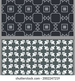 Abstract background patterns with simple geometric elements. Set. Used colors: gray, black, white, wallpaper. Seamless pattern, texture. Vector illustration