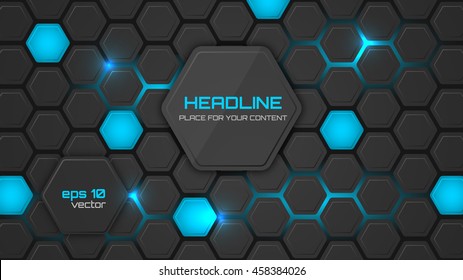 Abstract background or pc desktop wallpaper. Vector illustration with hexagonal structure and backlighting.