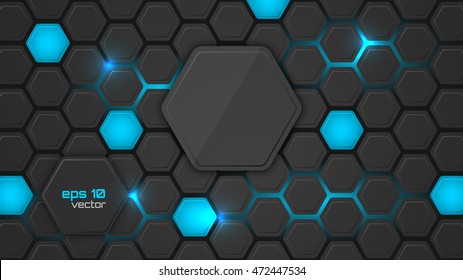 Abstract background or pc desktop wallpaper. Vector illustration with hexagonal structure and backlighting.