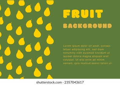 Abstract background with pears. Bright yellow pattern on a calm green background with space for text.