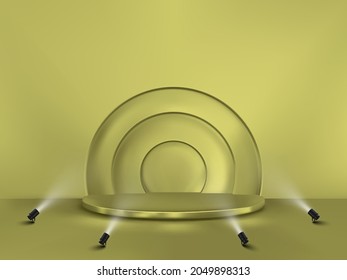 Abstract background with a pedestal. 3d vector stage with spotlights. Podium for show.