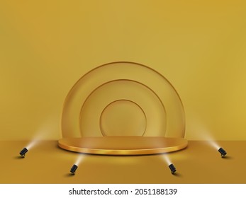 Abstract background with a pedestal. 3d vector stage with spotlights. Podium for show.