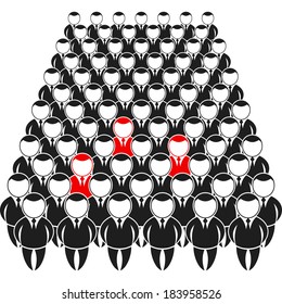 Abstract background. People stand in several rows on a white background.
