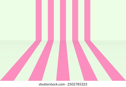 Abstrakter Hintergrund mit perspektivischer Linie.Grafischer Vektorhintergrund mit Streifen.Rosa Linien einzeln auf hellgrünem Hintergrund.