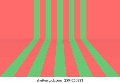 Abstract background with perspective line.Graphic vector background with stripe.Green lines isolated on red.