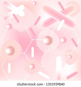 Abstract background for the pharmaceutical industry. White linear hexagons, 3d balls and objects on a color background. Seamless pattern. 
