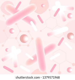 Abstract background for the pharmaceutical industry. White linear hexagons, 3d balls and objects on a nude background. Seamless pattern. 