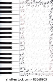 Abstract background with piano keys and musical symbols. Vector illustration.