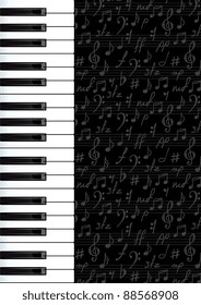 Abstract background with piano keys and musical symbols. Vector illustration.