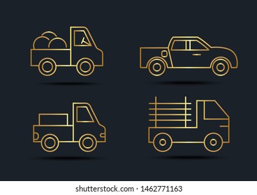 Abstract background of Pickup truck sets, transportation, Gold color, vector illustrations